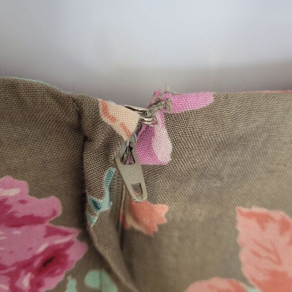 VINTAGE 90s dress‎ tan floral cottagecore rayon maxi with pockets M - Picture 5 of 10